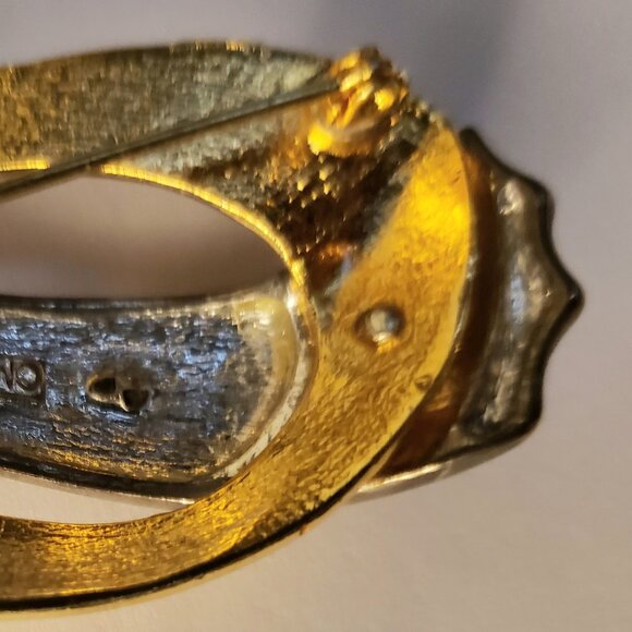 Vintage 1980s Signed Two-Tone Swirl M Jent Leaf Wing Wave Mixed Metal Brooch Pin - Picture 8 of 9